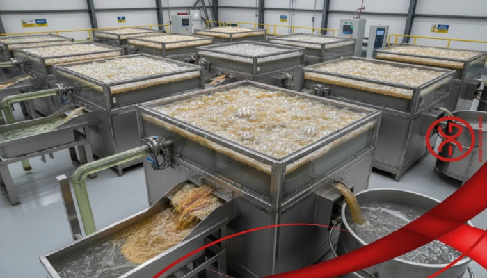 Froth flotation cells separating valuable minerals from waste during ore concentration