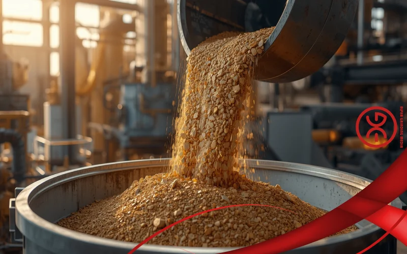 Concentrated mineral slurry being processed and collected at the end of the milling stage