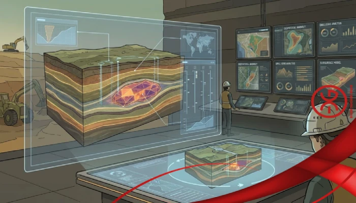 Geologists performing mineral exploration through drilling and sample analysis in a remote area