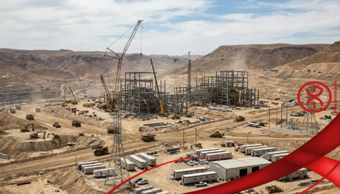 Construction of mining infrastructure including processing plants, power systems, and heavy equipment