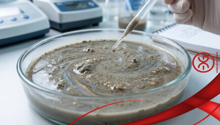 Close-up view of fine mineral tailings slurry showing particle texture