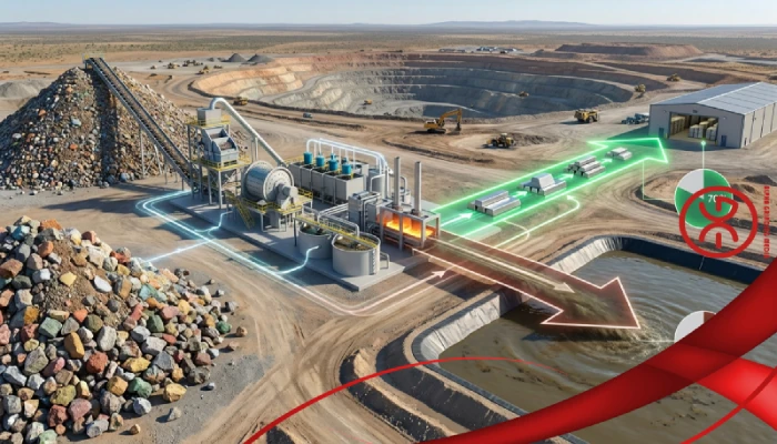 Diagram explaining mining recovery rate by comparing total metal in ore with recovered metal output
